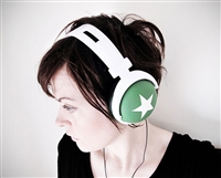 A girl listening to music using headphones